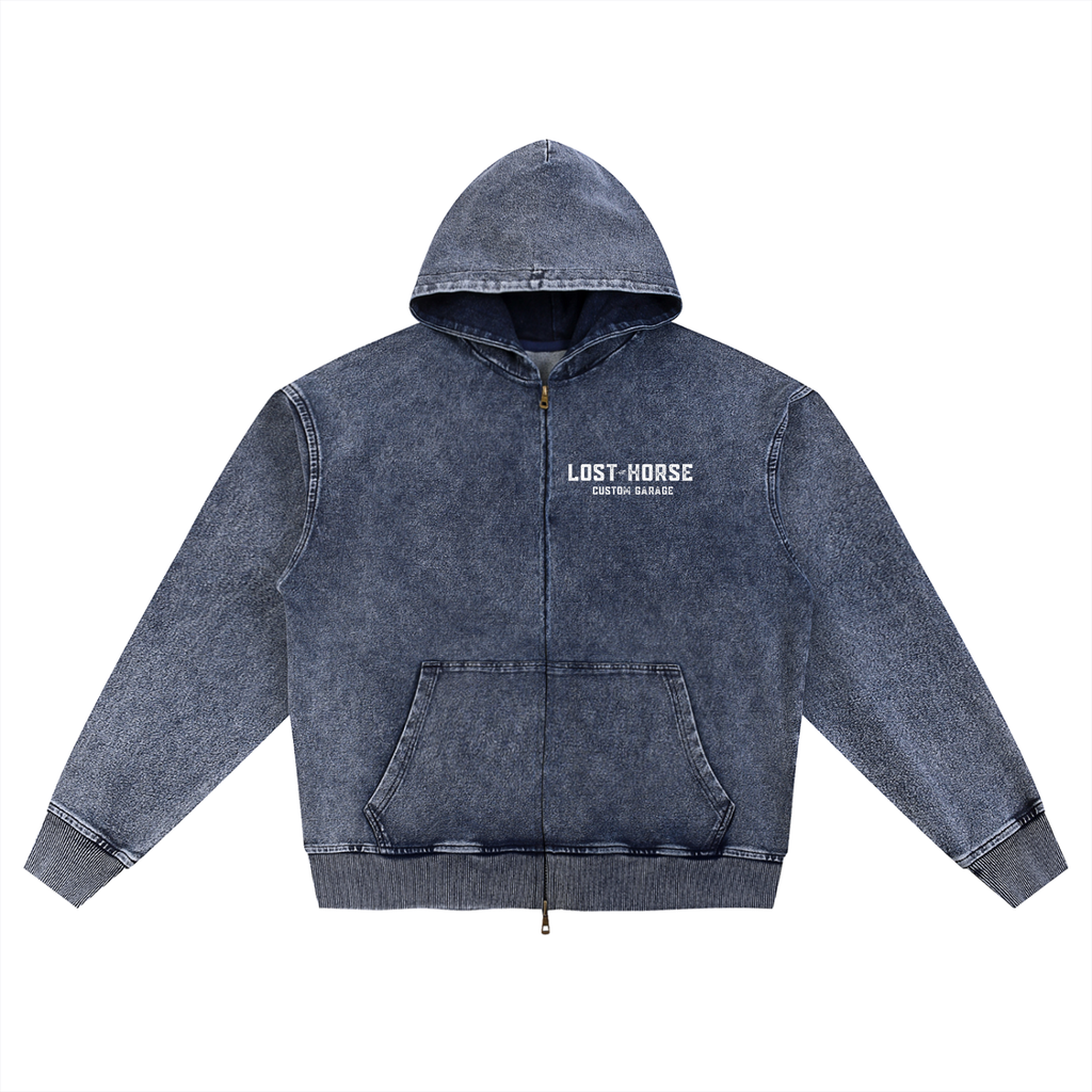 Lost Horse Custom Garage Faded Indigo Zip Hoodie