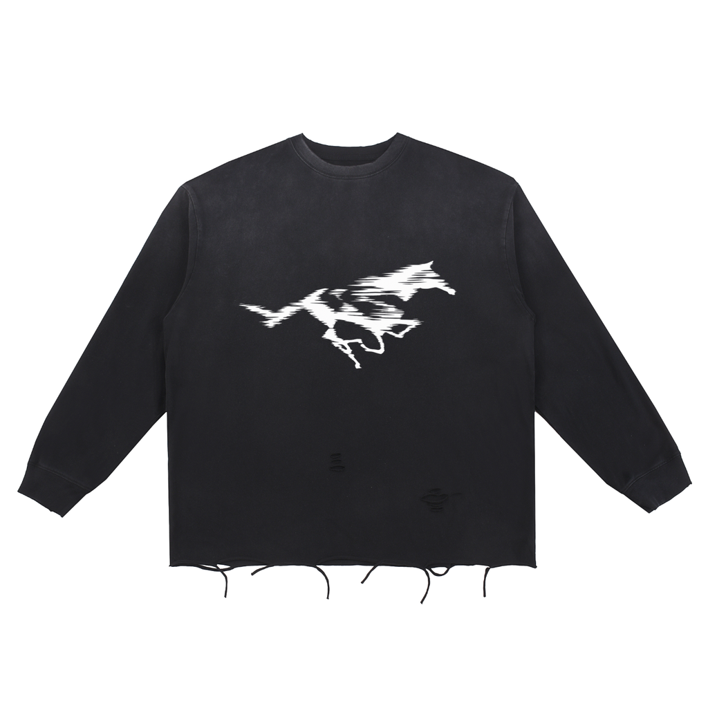 Running Horse Raw Hem Cotton Tee